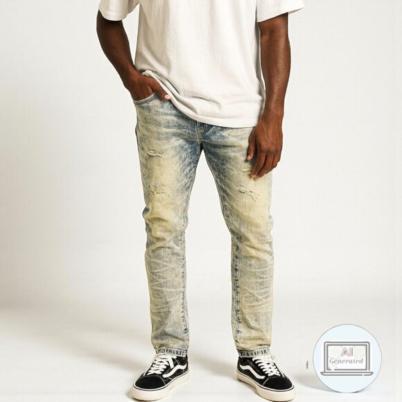 NEW Smoke Rise Mens Bleached Distressed Denim Jeans Slim Fit JP9233 Size 34/34 - Picture 1 of 13